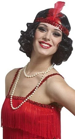 Perruque Noire De Garçonne Des Années 20 Avec Plume