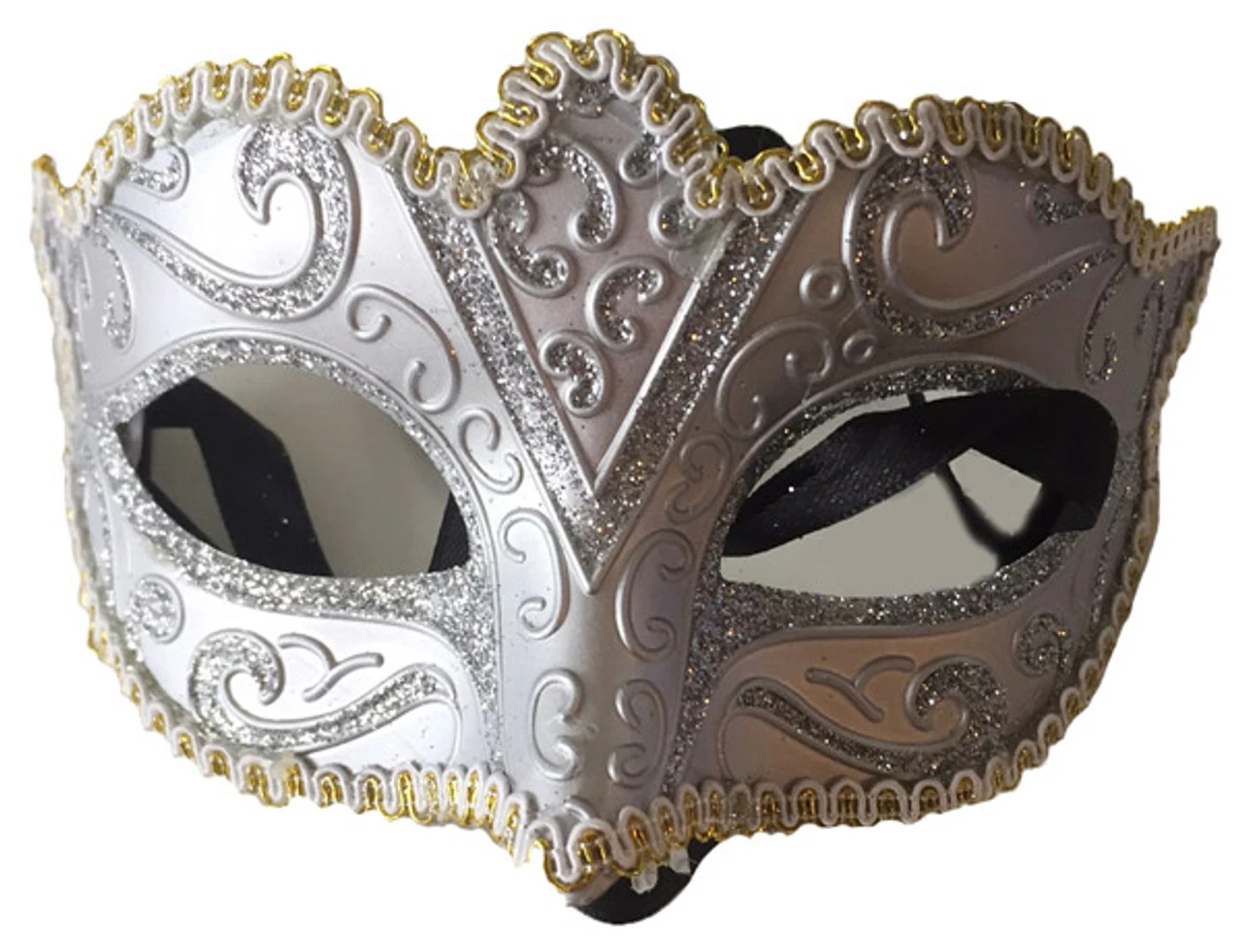 Masque Argenté Pailletté Avec Bordure Dorée