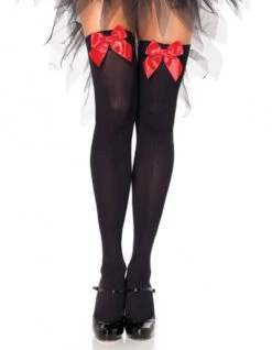 Haut De Cuisse Noir Avec Nud Rouge