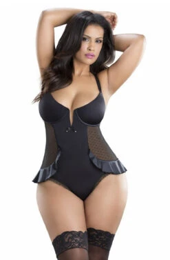 V-Plunge Skirted Teddy Black