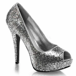 Silver Glitter Peep Toe Pump