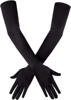 Gants Satin Noirs Longueur De Coude