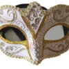 Masque Blanc Pailletté Avec Bordure Dorée