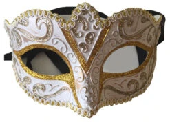 Masque Blanc Pailletté Avec Bordure Dorée