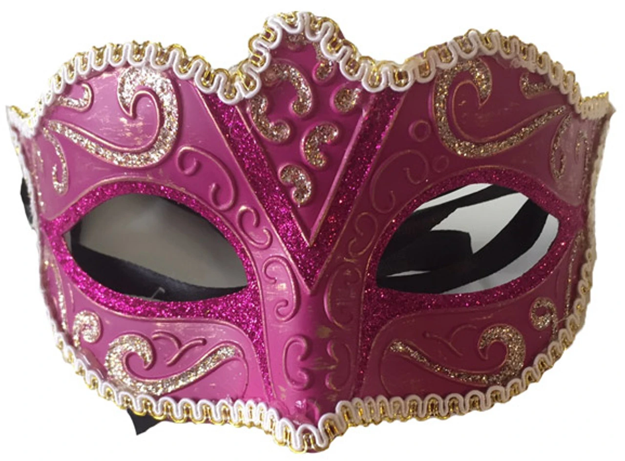 Masque Rose Pailletté Avec Bordure Dorée