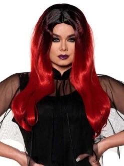 Perruque Ombrée Rouge Et Noire Lavable