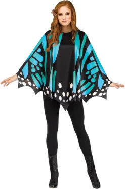 Deguisement Poncho Papillon Monarque Bleu Pour Femme