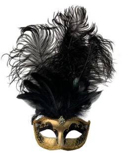 Masque Avec Plumes Centrales Noire/Or