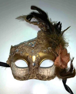 Venetian Mask With Brown Flower And Feather