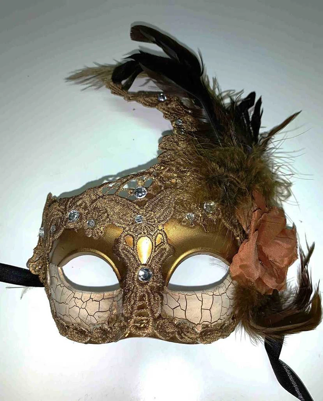 Venetian Mask With Brown Flower And Feather