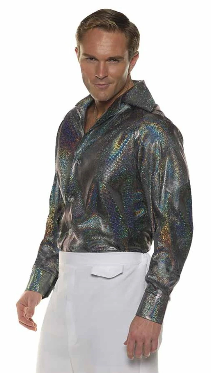 Costume Chemise Disco Gris Graphite Homme