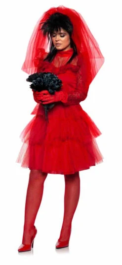 Costume De Mariée Beetlejuice Rouge Gothique Pour Femmes