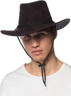 Chapeau De Cowboy Noir En Faux Daim