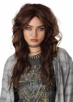 Perruque Brune Femme 90's Grunge Rocker