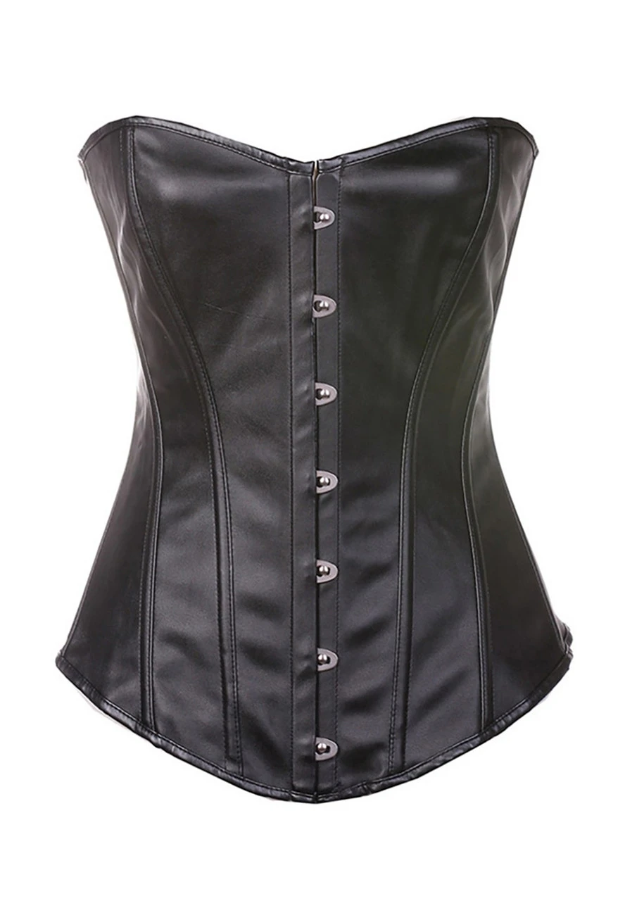 Bustier Corset En Cuir Vegan Noir Extensible Structuré
