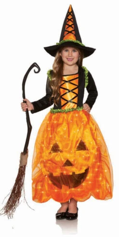 Costume Citrouille Sorciere Lumineuse Pour Filles