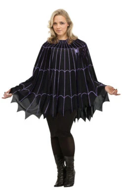 Black Purple Plus Size Spider Web Poncho - A