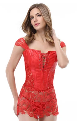 Robe Corset En Similicuir Dentelle Rouge
