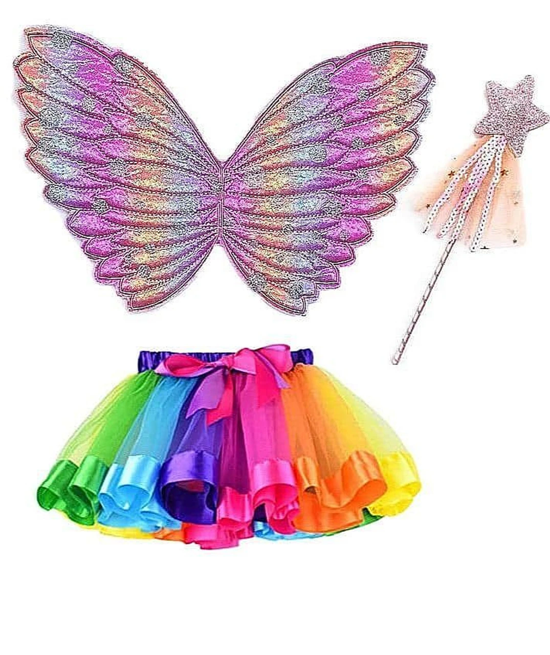 Kit Papillon Jupe Et Ailes Arc-en-Ciel Pour Filles